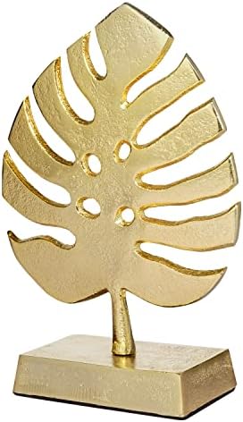 MyGift Brass Tone Metal Palm Leaf Modern Art Sculpture Decor, Monstera Plant Statue - Handcrafted in India - Image 7