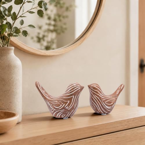Small Ceramic Birds Statues for Home Decor, Boho Style, Terracotta, 2PCS - Image 2