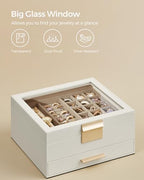 SONGMICS Jewelry Box Organizer, 2-Layer Storage with 1 Drawers, Glass Lid - Image 5