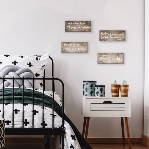 4 Pieces Bible Verses Wall Decor Brown Bathroom Decor Christian Signs Religious Art for Home Motivational Prayer Wall Art for Living Room Office Bedroom Bathroom(Brown,10x4") - Image 5