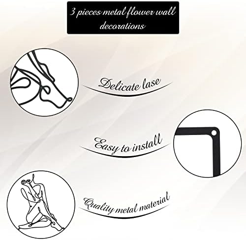Photect 3 Pcs Metal Wall Art Minimalist Woman Line Decor, Modern, Black - Image 5