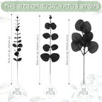 Giegxin 90 Pcs Mixed Artificial Eucalyptus Leaves Stems Bulk Black - Image 2