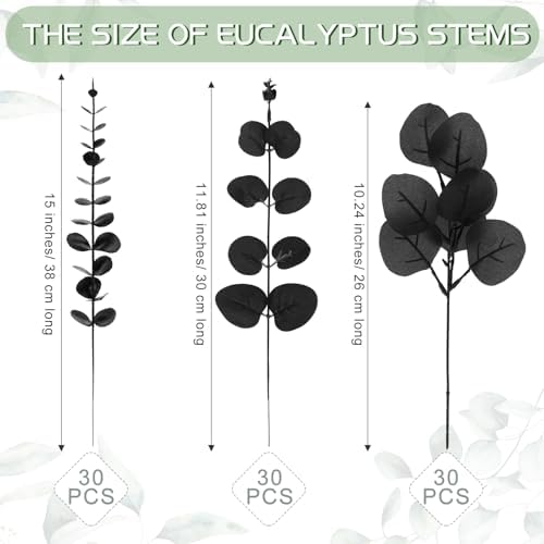 Giegxin 90 Pcs Mixed Artificial Eucalyptus Leaves Stems Bulk Black - Image 2