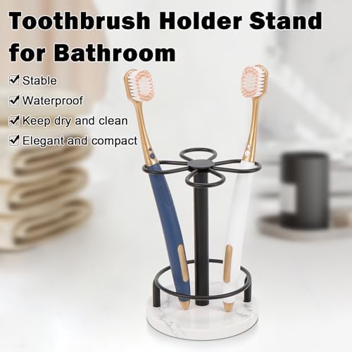Toothbrush Holder Stand for Bathroom, Metal Toothbrush Organizer with Marble Base, Toothbrush Storage Collection for Family, Suitable for Home Hotel Countertop Vanity (Small, Matte Black) - Image 3