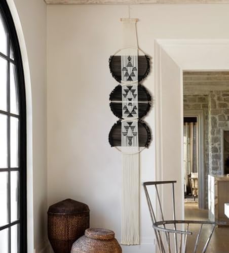 Macrame Wall Hanging Black White Modern Wall Art Geometric 11.8"W*64"L by FLBER
