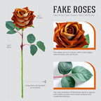 Ttranewsoo 24PCS Orange Fall Artificial Flowers, Fake Roses with Stems for Autumn Floral Arrangements, Thanksgiving Centerpieces, Harvest Table & Home Decor, 16.5 Inch - Image 2