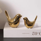 Small Animal Statues, Gold Bird Figurines Home Decor, Modern Home Decorative, Ceramic Decor for Office Desktop, Bookshelf, Bedroom, Living Room, Cabinets (Gold 2 Pcs) - Image 2