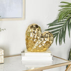 Deco 79 Porcelain Ceramic Heart Decorative Sculpture Dimensional Angled Origami Inspired Home Decor Statue, Accent Figurine 8" x 3" x 8", Gold - Image 3