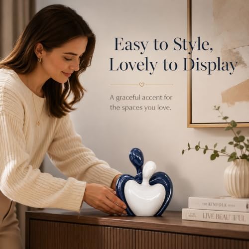 XMGZQ Hugging Couple Statue Ceramic Lover Figurine Home Decor is a Romantic Gift for Her on Wedding Anniversary and Valentines, TV Stand Decoration Knick Knacks for Shelves (Blue, 7in) - Image 6