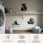 Lucky Merit Black Cat Halloween Bathroom Decor, 3 Pcs Wooden Cat Wall Art - Image 2
