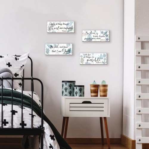 4 Pieces Coastal Wall Decor Ocean Beach Bathroom Decor With Bible Verses Wooden Christian Sign for Home Religious Prayer Wall Art for Living Room Office Bedroom Bathroom(Coastal,10x4") - Image 5