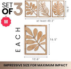 qmmp Modern Wooden Wall Sculptures - Set of 3 - Home Decor Accent - Large Wall Art for Living Room, Bedroom, Office - Easy Installation (Oak, Medium - Tree Leaves) - Image 2