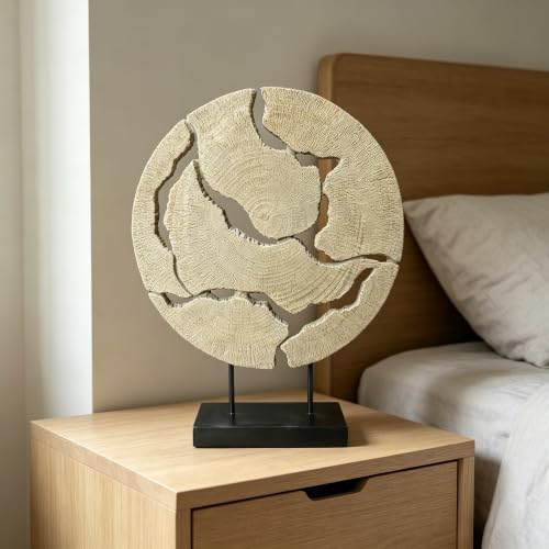 15.75" Modern Abstract Decorative Sculpture, Dining Living Room Desk Decor,Geometric Home Decor Statues,Shelf Top Decor Aesthetics, Wood Grain White - Image 2