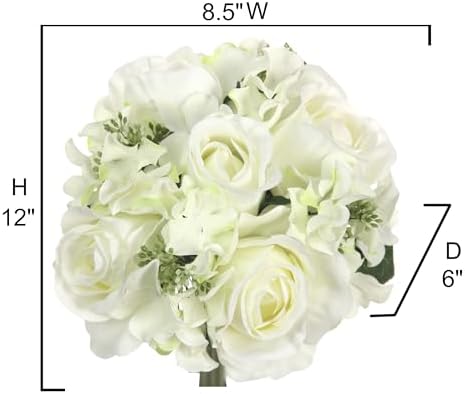 Admired by Nature 4 pcs 9 Stems Faux Hydrangea Rosa Flower Bouquet, Fake Flowers for Bride Bridesmaid, Centerpieces Artificial Flower Arrangement Home Décor, Cream Green - Image 2