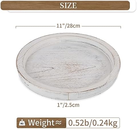 Hanobe Decorative Round Candle Holder Plate, Wood Coffee Table Tray, White - Image 3