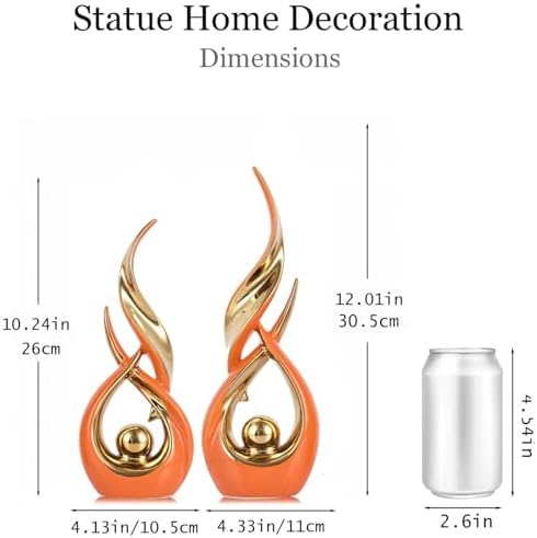 2 PCS Orange Gold Ceramic Statues For Home Decor Accents, Modern Abstract Art Sculptures, Elegant Tabletop Decorative Objects For Dining Room, Entryway, Tv Stand, Mantel, Coffee Table Centerpieces - Image 3