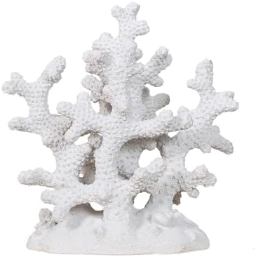 7.1" H White Coral Decor, Resin Statue, Nautical Decorations for Home, Bedroom, Bathroom, Living Room, Beach/Coastal/Ocean Themed Cabinet Shelf Tabletop Decor by Elegondrar