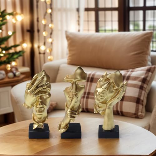aboxoo Large 3 Pcs Thinker Statue, Silence is Gold Resin Sculptures Decor - Image 2