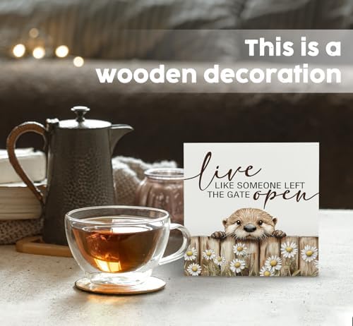 Funny Otter Wooden Box Sign -Rustic Farmhouse Live Like Someone Left the Gate Open Signs for Home Decor, Farm Cottagecore Animal Office Kitchen Bedroom Decor, Otter Gifts for Women, 5x5 - Image 2