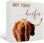 Highland Cow Wooden Sign - Funny Highland Cow Decor Wooden Box Signs, Rustic Farmhouse Bathroom Decor, 5 X 5 Inches by Unknown