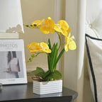 Artificial Real Touch Orchid Flowers with White Ceramic Vase, Yellow - Image 3