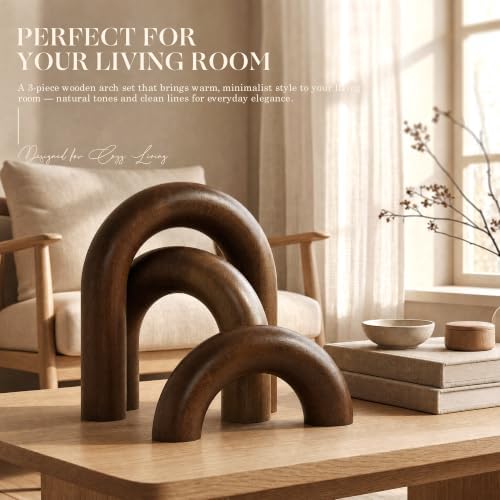 EOSAHR Acacia Wood Arch Decor Set: Wood Sculpture for Office Decor, Brown - Image 5