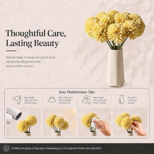 Mandy's 12pcs Artificial Yellow Ball Chrysanthemum Flowers - Image 6
