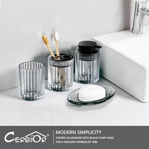 CERBIOR Bathroom Accessories Set, 4 PCS Glass Bathroom Set,Black Grey - Image 7
