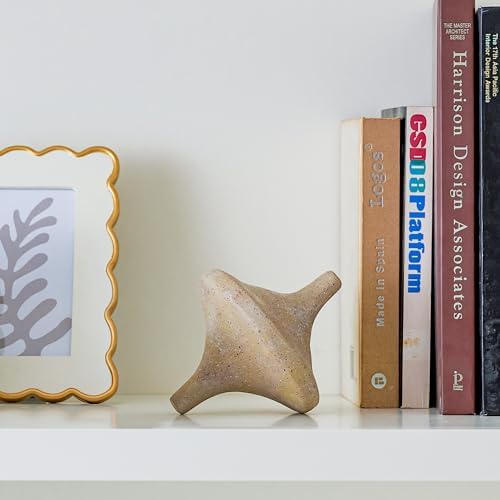 Spinning Top Statue, Coffee Table Sculpture for Modern Home & Office Desk Decor, Beige Shelf Decor for Boho Living Room, Bookshelf, Table Top, Aesthetic Room Decor, Unique Gift for Men (Resin) - Image 5