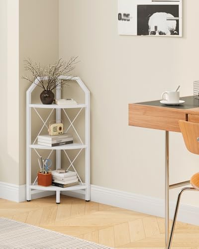 CHOEZON 3-Tier Corner Shelf, Industrial Corner Bookshelf, 35.4" Storage Stand, Plant Stand Display Shelf, Bookcase for Bedroom, Living Room, Home Office, White TCJ03WB - Image 7