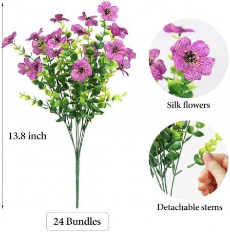 ATTGREAT Artificial Flowers for Outdoors UV Resistant, 24 Bundles(Purple) - Image 3