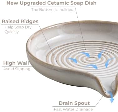 Zoeeker Soap Dish with Drainage, Ceramic Self Draining Bar Soap Holder - Image 3