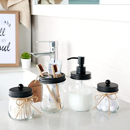 Amolliar Mason Jar Bathroom Accessories Set, 4Pcs Glass Bathroom Set, Black - Image 6