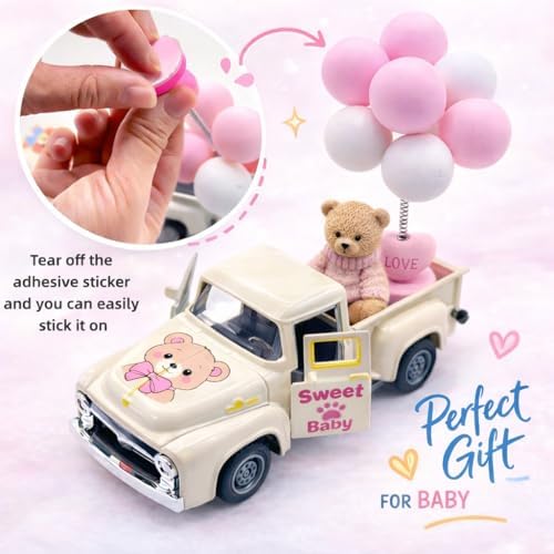 Mini Vintage Metal Truck Decor with Bear and Pink Balloons, 5.7 Inch Farmhouse Pickup Tabletop Decoration, Sweet Birthday Gift for Her, Daughter or Granddaughter, Nursery Shelf Desk and Room Decor - Image 5