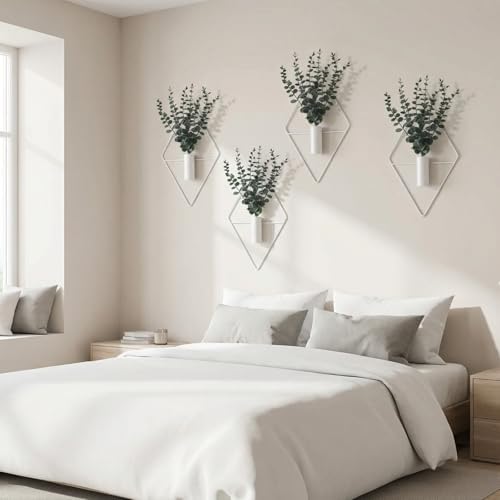 Jexine 4 Pcs Hanging Artificial Planters Wall Decor, White, Eucalyptus - Image 5