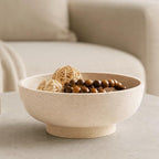 10" Large Decorative Bowl for Entryway Table with Pedestal, Stone Beige - Image 3