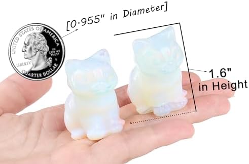 QINJIEJIE Opal Cat Figurines Healing Crystal Statue Healing Stone Cat Gifts - Image 3