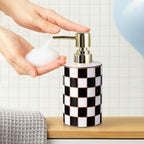 Bathroom Toothbrush Holder Set, Ceramic Checkered Soap Dispenser and Tooth Brush Holder Set, Modern Bathroom Accessories Sets Countertop, Black and White Checkered Bathroom Decor Set (Black) - Image 6