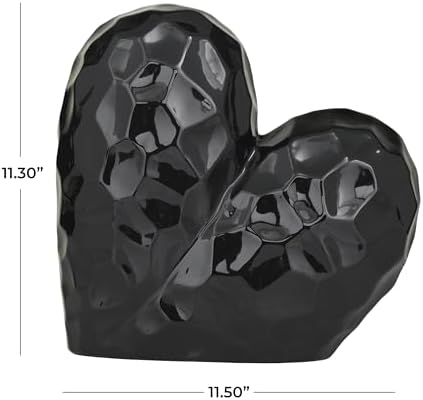 Deco 79 Porcelain Ceramic Heart Decorative Sculpture Dimensional Angled Origami Inspired Home Decor Statue, Accent Figurine 12" x 6" x 11", Black - Image 6