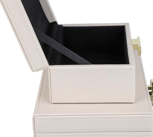 HofferRuffer Faux Leather Jewelry Boxes, Decorative Boxes Storage Accessory Organizer with Gold Hardware Decor, Classic Vegan Leather Set of 2 Pieces (CreamWhite) - Image 7