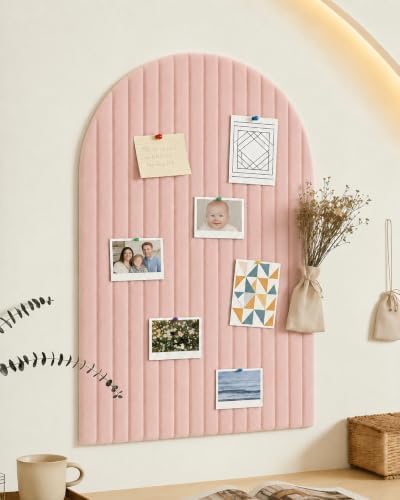 Large Arched Felt Bulletin Board, Sized 36" x 24" for Office & Wall Decor – 6 Customizable Adhesive Tiles with Pins are Perfect to Display Your Photos (Pink) - Image 3