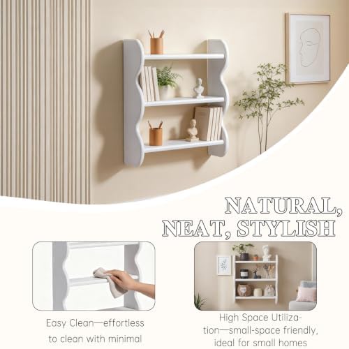 100% Solid Wood Wall Shelf 3-Tier, Vintage Shelves Wall Mounted Storage Rack, Farmhouse Trinket Shelf Home Decor Display Shelves for Apartment, Living Room, Bathroom and Bedroom - Image 7