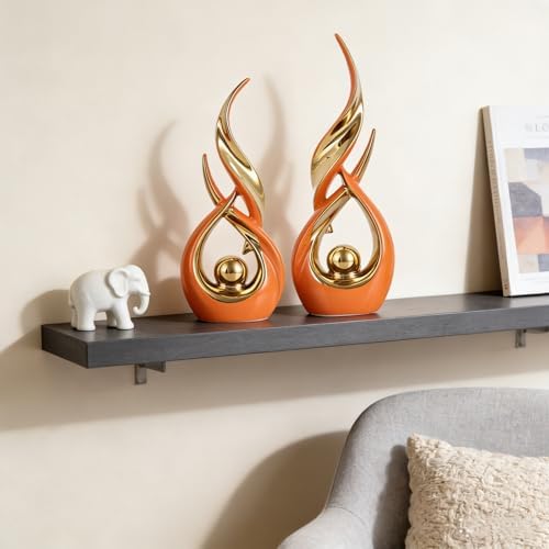 2 PCS Orange Gold Ceramic Statues For Home Decor Accents, Modern Abstract Art Sculptures, Elegant Tabletop Decorative Objects For Dining Room, Entryway, Tv Stand, Mantel, Coffee Table Centerpieces - Image 4