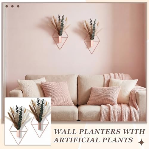 Jexine 4 Pcs Hanging Artificial Planters Wall Decor, Rose Gold, Pampas - Image 6