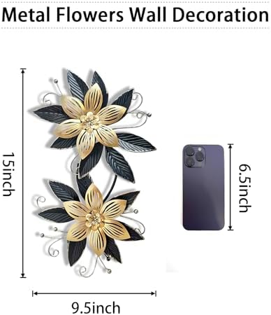LIFFY Black Wall Decor,15" 3D Multi-layer Metal Flowers Wall Decor, Rustic Modern Floral Sculpture for Indoor Kitchen Bedroom Living Room Office Outdoor Garden Patio - Image 2