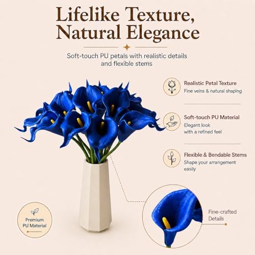 Mandy's 20pcs Royal Blue Calla Lily Artificial Flowers - Image 2