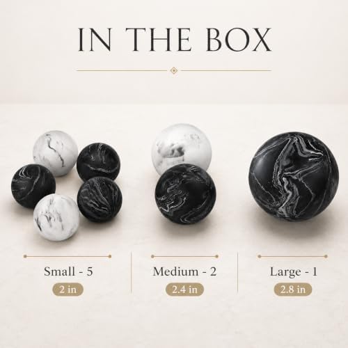 Creative Scents Black & White Small Set of 8 Marble Look Decorative Balls for Bowls – Decorative Orbs Spheres for Coffee Table Centerpiece, Dining Table, Living Room - Modern Bowl Fillers for Home - Image 2