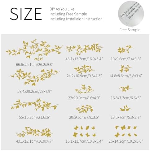 Gold Metallic Wall Decals Peel and Stick Large Wall Stickers Large Sketch Minimal Line Transfer for Women Living Room, Bedroom Decor, Vines Gold - Image 3
