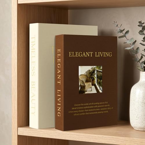 AKONEGE Set of 2 Linen Decorative Books with Hidden Storage for Home Decor by AKONEGE