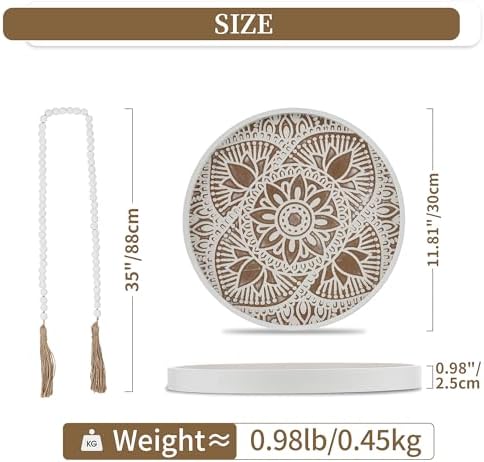 Hanobe 2Pcs Round Decorative Trays with Garland Coffee Table Decor, White - Image 4